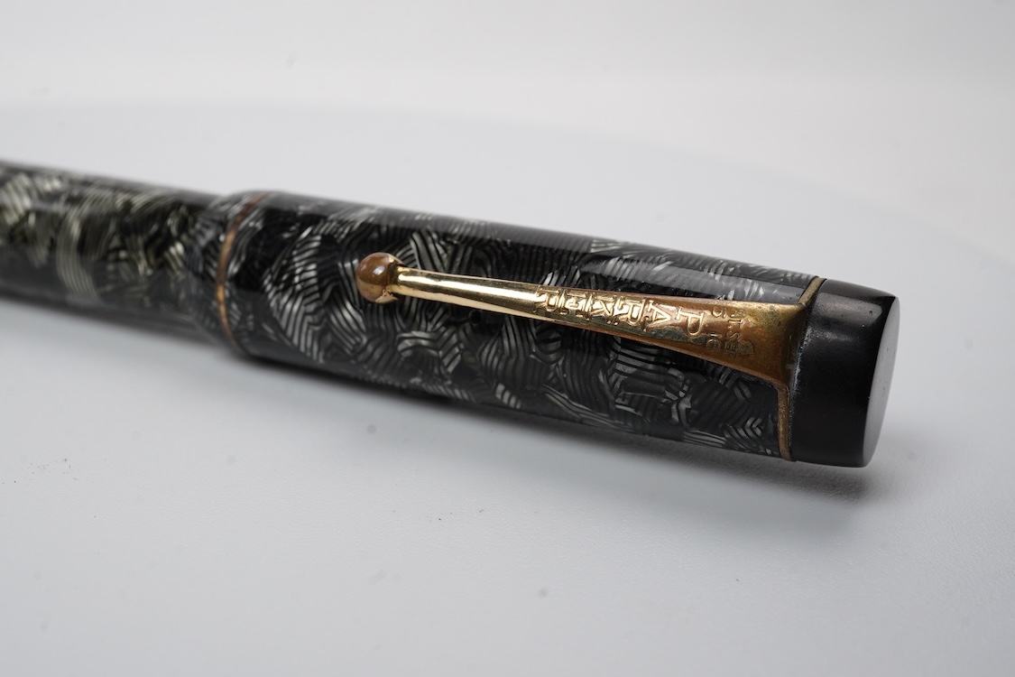A Parker Senior UK Duofold 'grey candy stripe' fountain pen with 14ct. gold 'N'nib